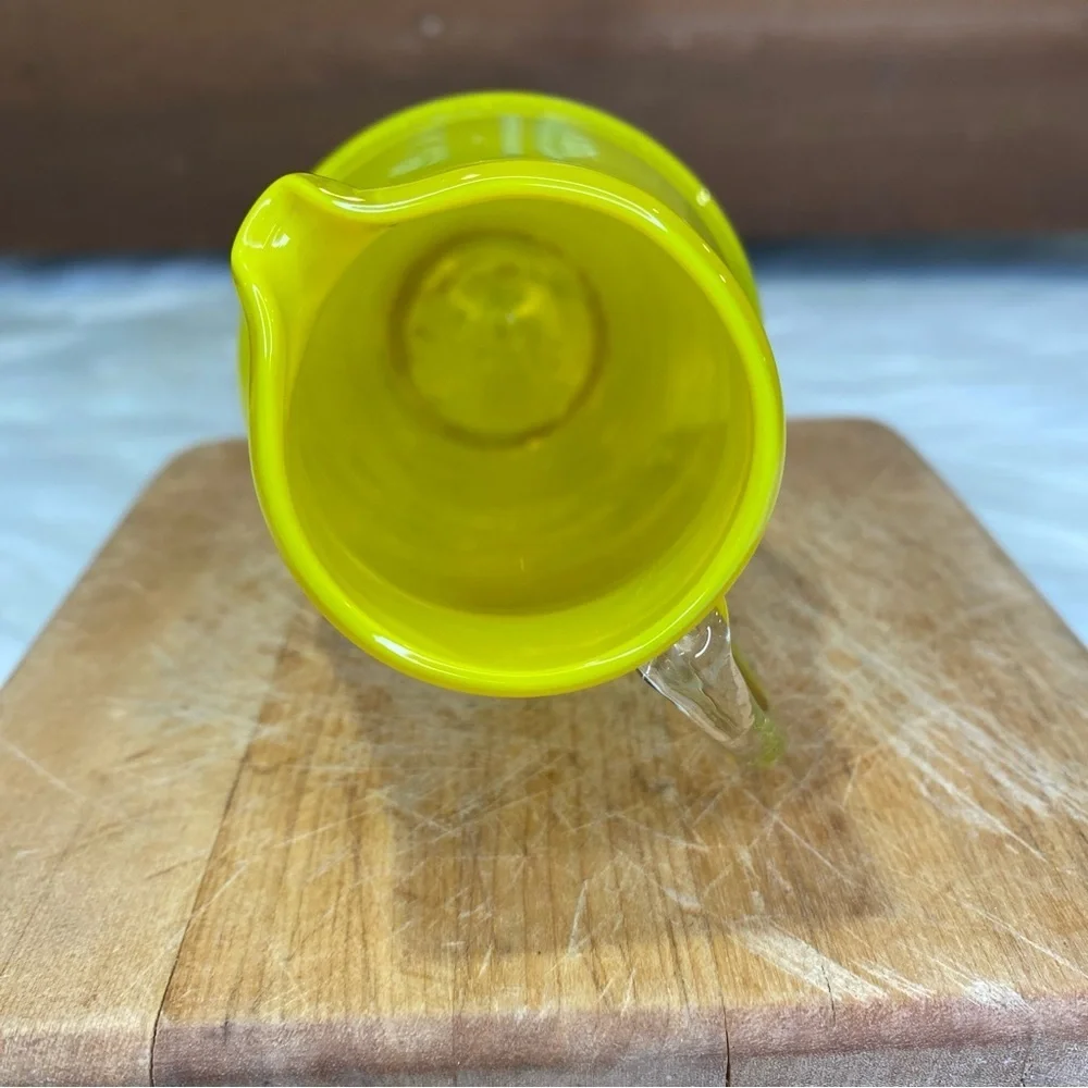 Yellow Blown Glass Small Pitcher with Applied Clear Glass Handle